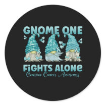 Ovarian Cancer Awareness Teal Ribbon Gnome Classic Round Sticker