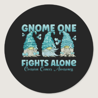 Ovarian Cancer Awareness Teal Ribbon Gnome Classic Round Sticker