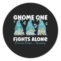 Ovarian Cancer Awareness Teal Ribbon Gnome Classic Round Sticker