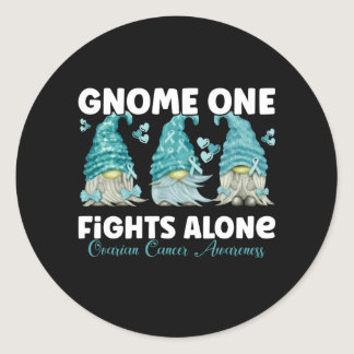 Ovarian Cancer Awareness Teal Ribbon Gnome Classic Round Sticker