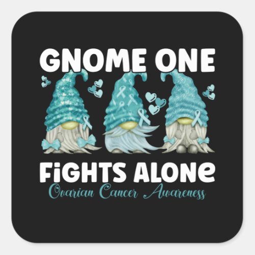 Ovarian Cancer Awareness Teal Ribbon Gnome Square Sticker