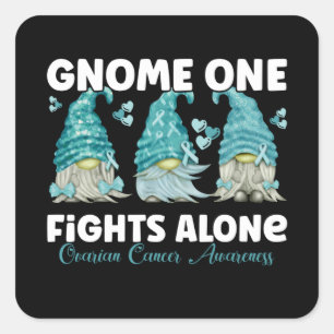 Ovarian Cancer Awareness Teal Ribbon Gnome Square Sticker