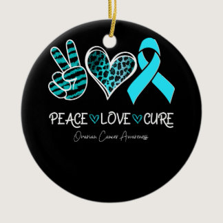 Ovarian Cancer Awareness Teal Ribbon Heart Peace L Ceramic Ornament