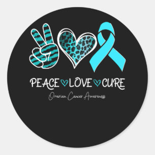 Ovarian Cancer Awareness Teal Ribbon Heart Peace L Classic Round Sticker
