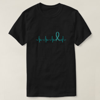 Ovarian Cancer Awareness Teal Ribbon Heartbeat T-Shirt