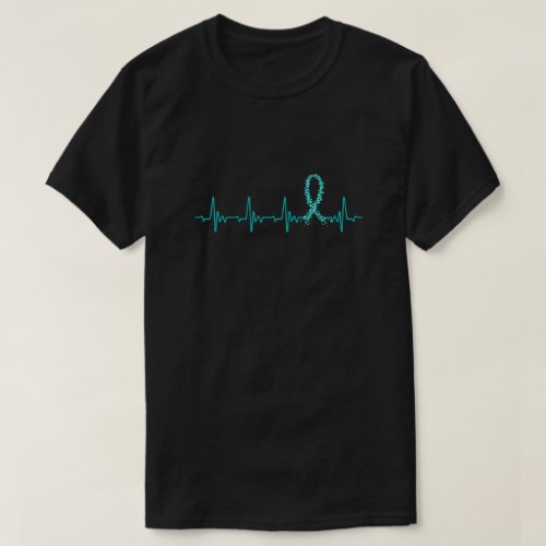 Ovarian Cancer Awareness Teal Ribbon Heartbeat T_Shirt