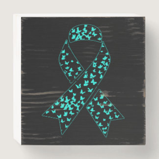 Ovarian Cancer Awareness Teal Ribbon Wooden Box Sign