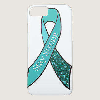 Ovarian Cancer Awareness Tibbon Teal and Glitter iPhone 8/7 Case