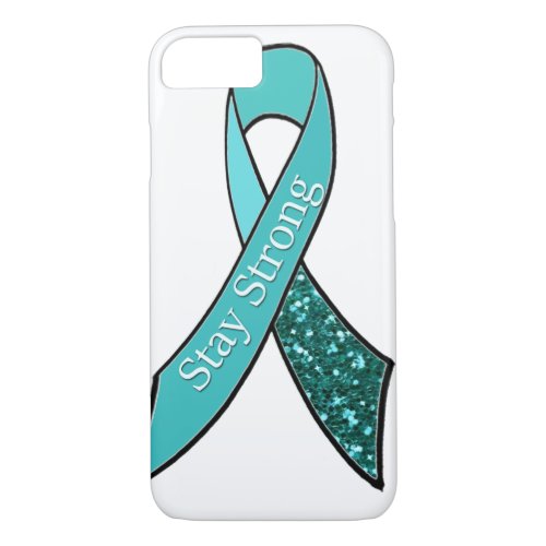 Ovarian Cancer Awareness Tibbon Teal and Glitter iPhone 87 Case