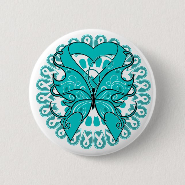 Ovarian Cancer Butterfly Circle of Ribbons Button (Front)