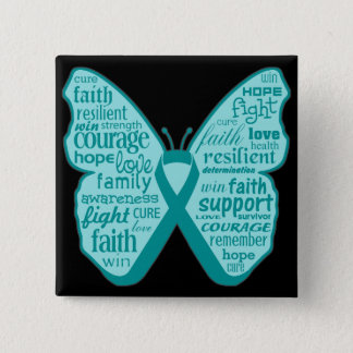 Ovarian Cancer Butterfly Collage of Words Button