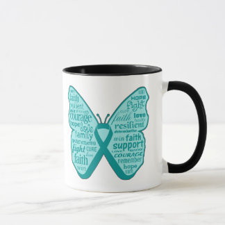 Ovarian Cancer Butterfly Collage of Words Mug
