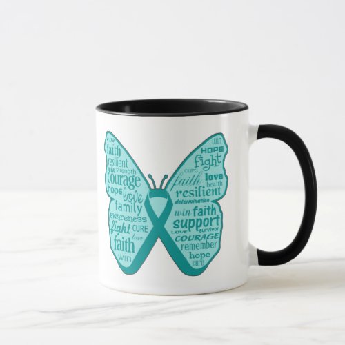 Ovarian Cancer Butterfly Collage of Words Mug