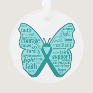 Ovarian Cancer Butterfly Collage of Words Ornament