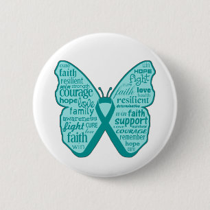 Ovarian Cancer Butterfly Collage of Words Pinback Button