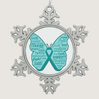 Ovarian Cancer Butterfly Collage of Words Snowflake Pewter Christmas Ornament