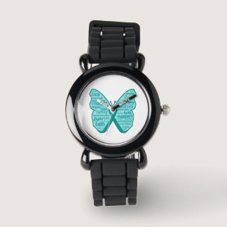 Ovarian Cancer Butterfly Collage of Words Watch