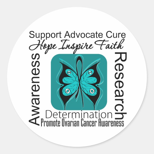 Ovarian Cancer Butterfly Inspirations Classic Round Sticker (Front)