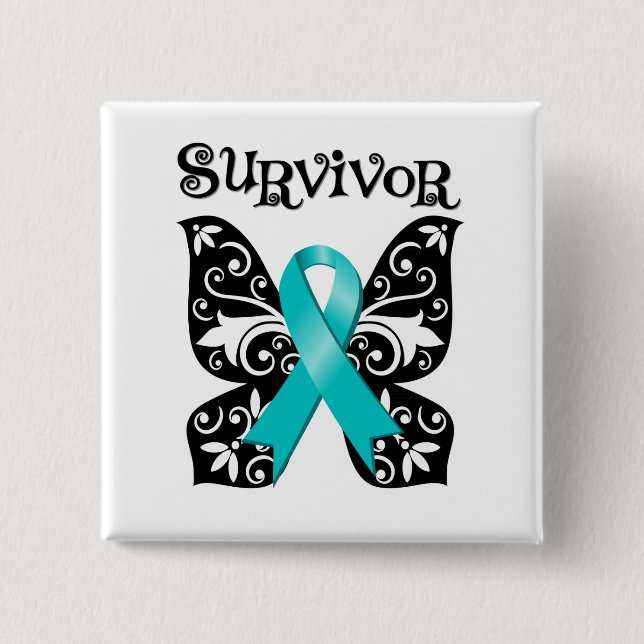 Ovarian Cancer Butterfly Survivor Pinback Button (Front)