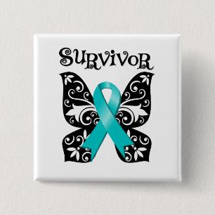 Ovarian Cancer Butterfly Survivor Pinback Button