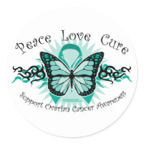 Ovarian Cancer Butterfly Tribal Classic Round Sticker