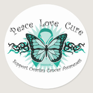 Ovarian Cancer Butterfly Tribal Classic Round Sticker