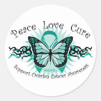 Ovarian Cancer Butterfly Tribal Classic Round Sticker by fightcancertees at Zazzle