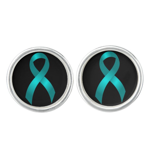 Ovarian Cancer | Cervical Cancer | Teal Ribbon Cufflinks (Front)