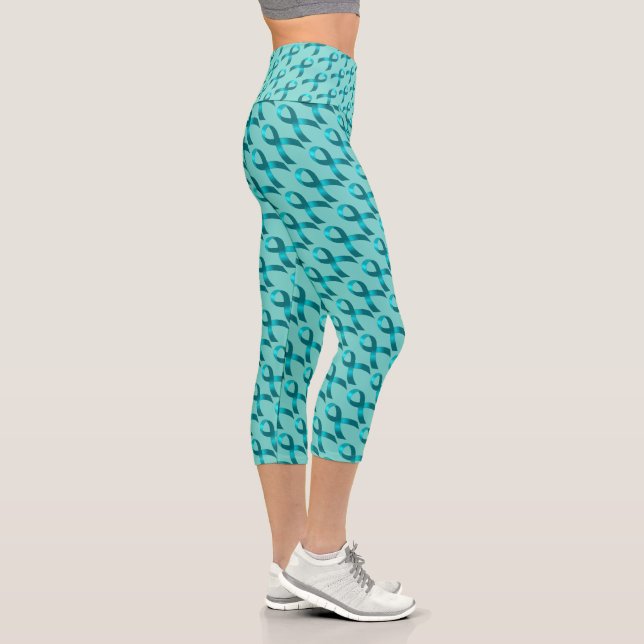 Ovarian Cancer | Cervical Cancer | Teal Ribbon Leg Capri Leggings (Right)