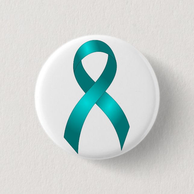 Ovarian Cancer | Cervical Cancer - Teal Ribbon Pinback Button (Front)