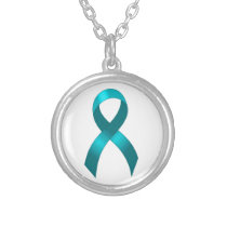 Ovarian Cancer | Cervical Cancer | Teal Ribbon Silver Plated Necklace