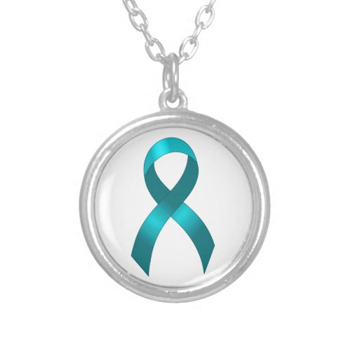 Ovarian Cancer  Cervical Cancer  Teal Ribbon Silver Plated Necklace