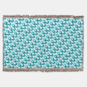 Ovarian Cancer Cervical Cancer Teal Ribbon Throw Blanket