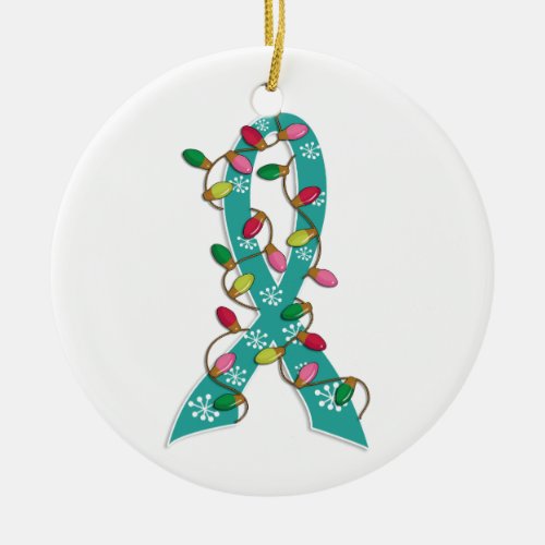 Ovarian Cancer Christmas Lights Ribbon Ceramic Ornament