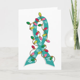 Ovarian Cancer Christmas Lights Ribbon Holiday Card