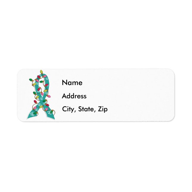 Ovarian Cancer Christmas Lights Ribbon Label (Front)