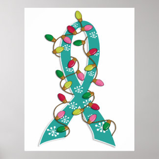Ovarian Cancer Christmas Lights Ribbon Poster