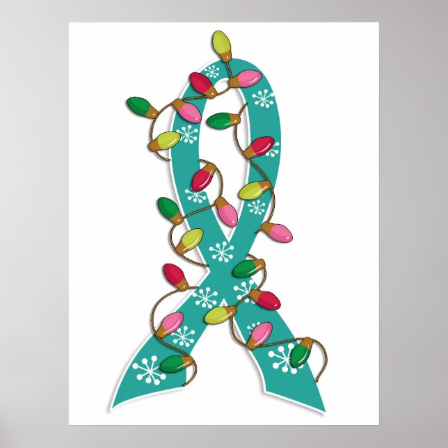 Ovarian Cancer Christmas Lights Ribbon Poster (Front)