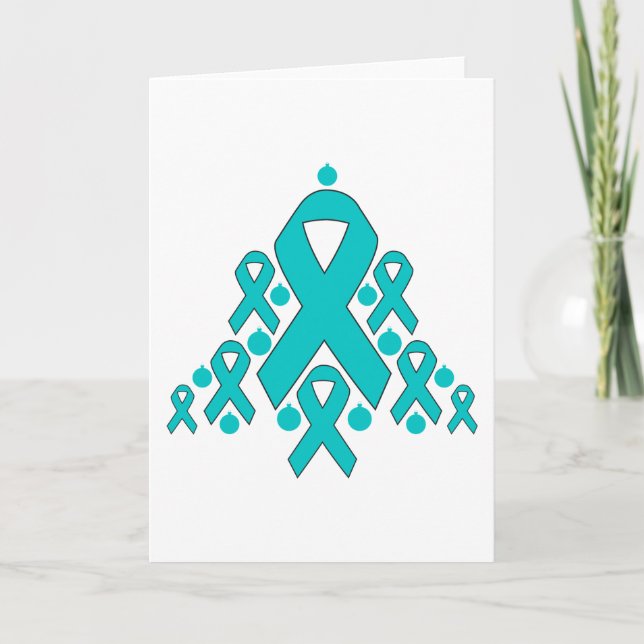 Ovarian  Cancer Christmas Ribbon Tree Holiday Card (Front)