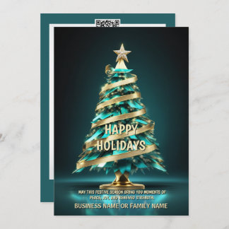 Ovarian cancer Christmas tree teal ribbon oncology Holiday Card