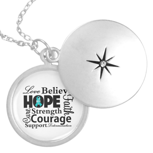 Ovarian Cancer Collage of Hope Silver Plated Necklace (Front)