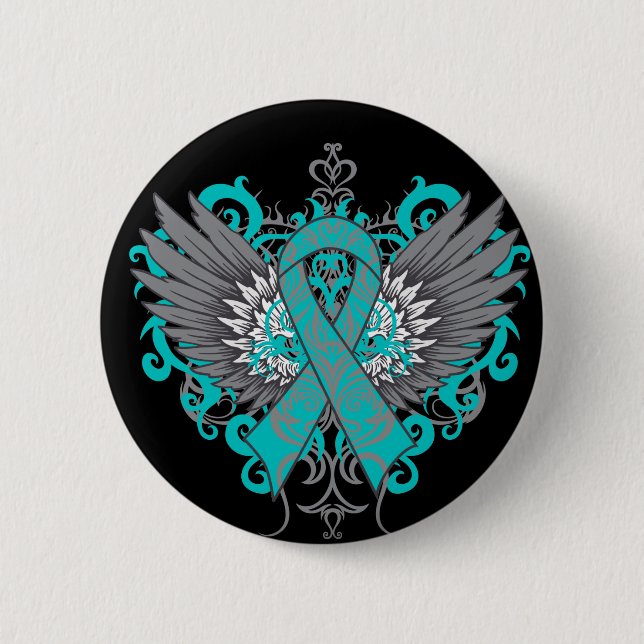 Ovarian Cancer Cool Wings Pinback Button (Front)