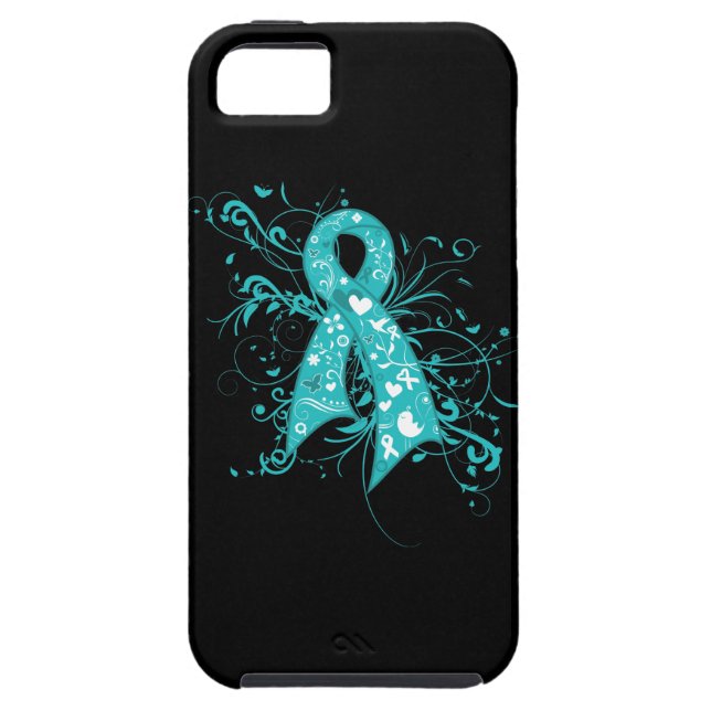 Ovarian Cancer Floral Swirls Ribbon Case-Mate iPhone Case (Back)