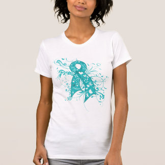 Ovarian Cancer Floral Swirls Ribbon T-Shirt