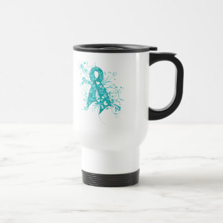 Ovarian Cancer Floral Swirls Ribbon Travel Mug