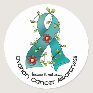 Ovarian Cancer FLOWER RIBBON 1 Classic Round Sticker