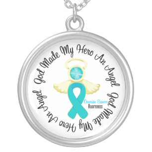 Ovarian Cancer God Made My Hero An Angel Silver Plated Necklace