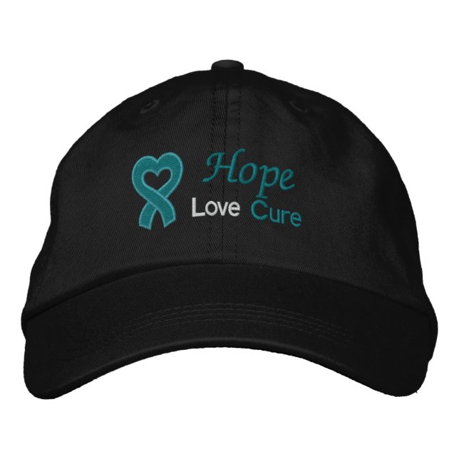 Ovarian Cancer Hope Love Cure Embroidered Baseball Cap (Front)