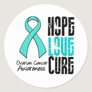 Ovarian Cancer Hope Love Cure Ribbon Classic Round Sticker