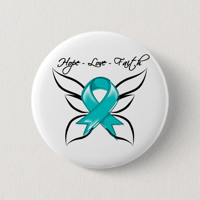Ovarian Cancer Hope Love Faith Button (Front)